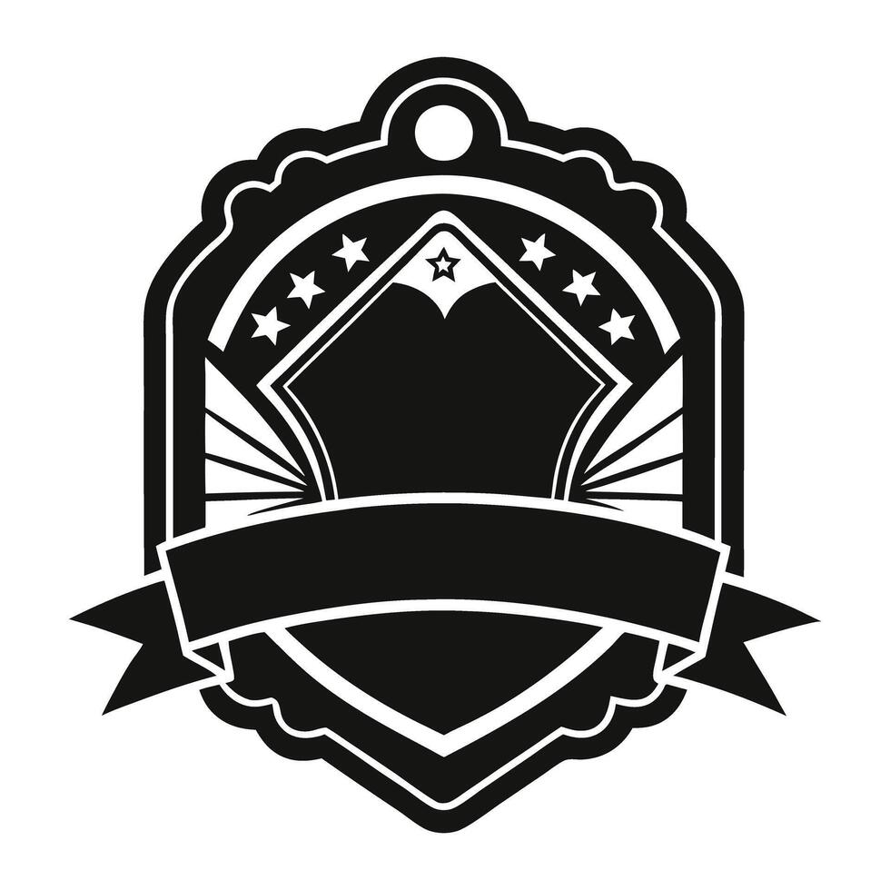 A black and white emblem with a ribbon and stars vector