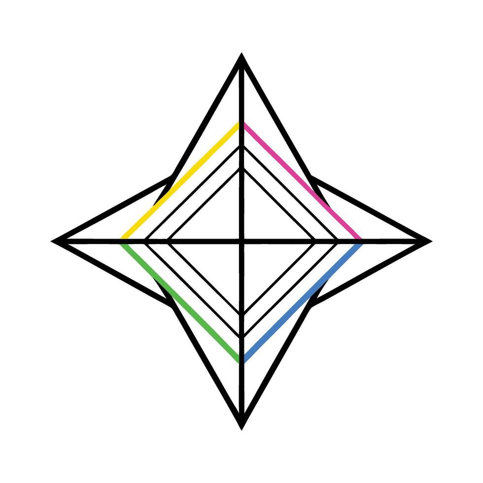 A logo with a star in the middle with a rainbow colored line vector