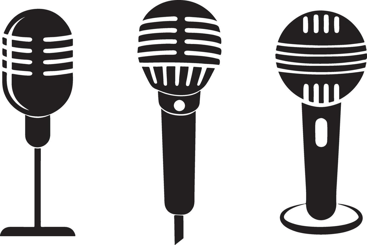 microphone silhouette art illustration, 3 microphone set vector