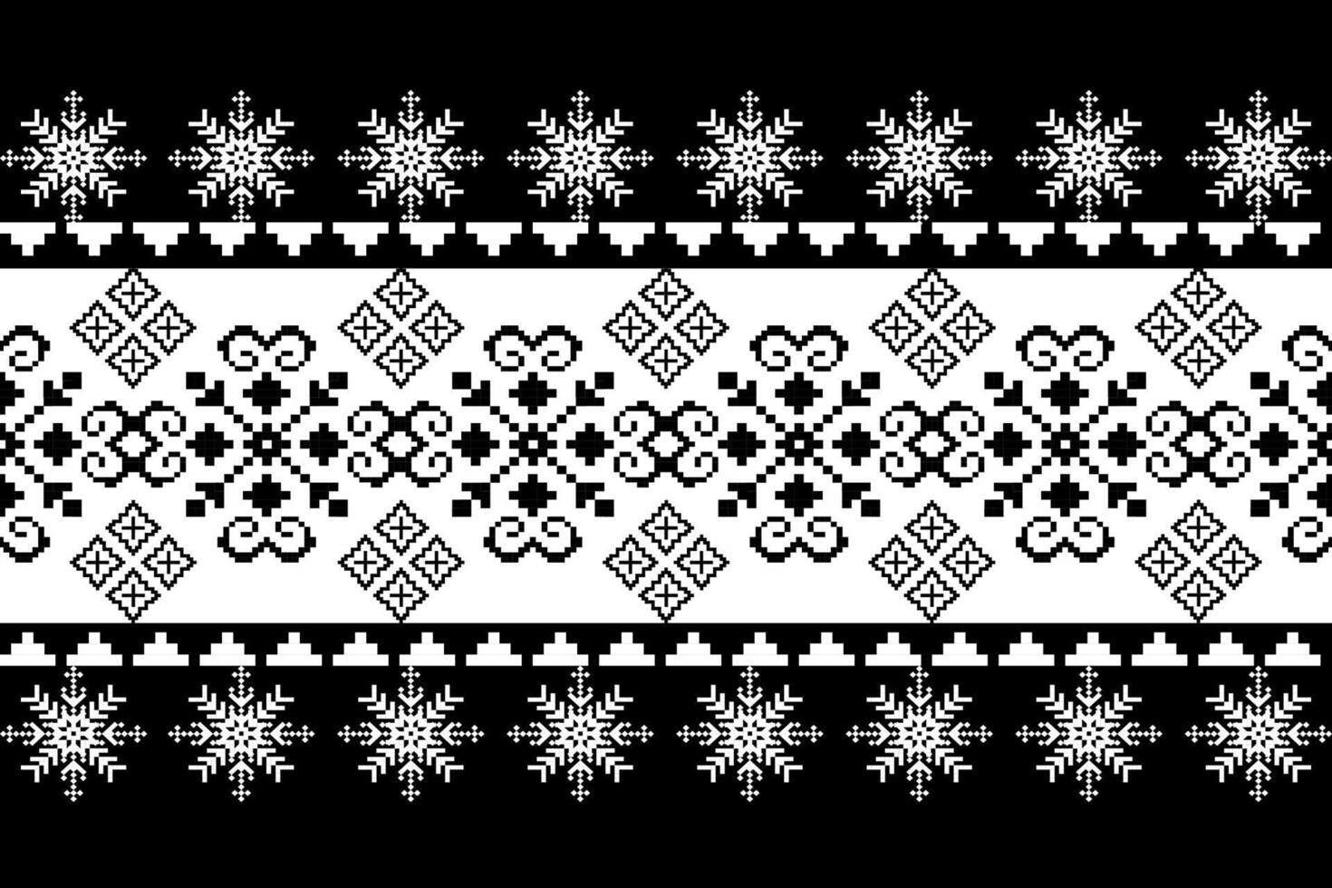 Elegant black and white seamless floral pattern with vintage lace border and decorative elements vector