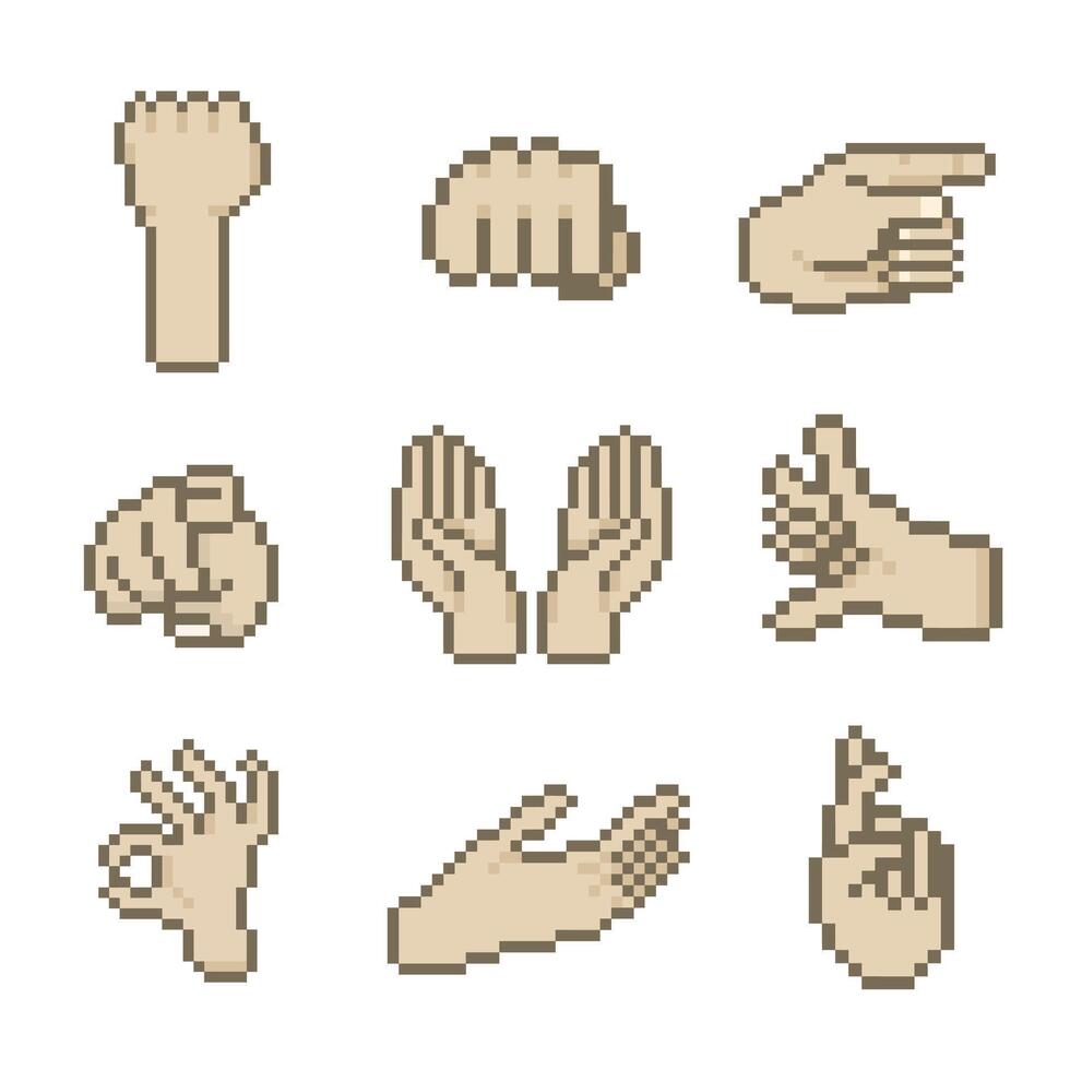 hands set pixel art vector