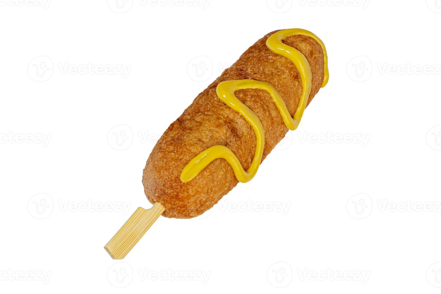 Corn dogs with different fillings and different sauces. isolated on background. photo