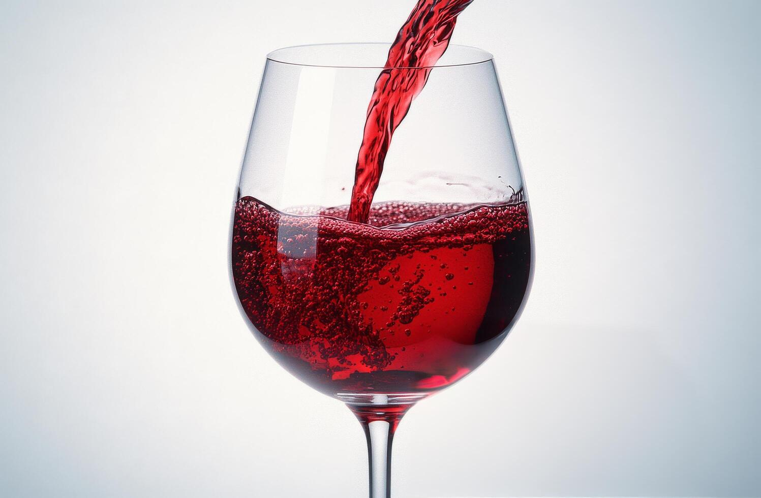 Pouring red wine into a glass with bubbles, showcasing a rich color and enticing aroma photo