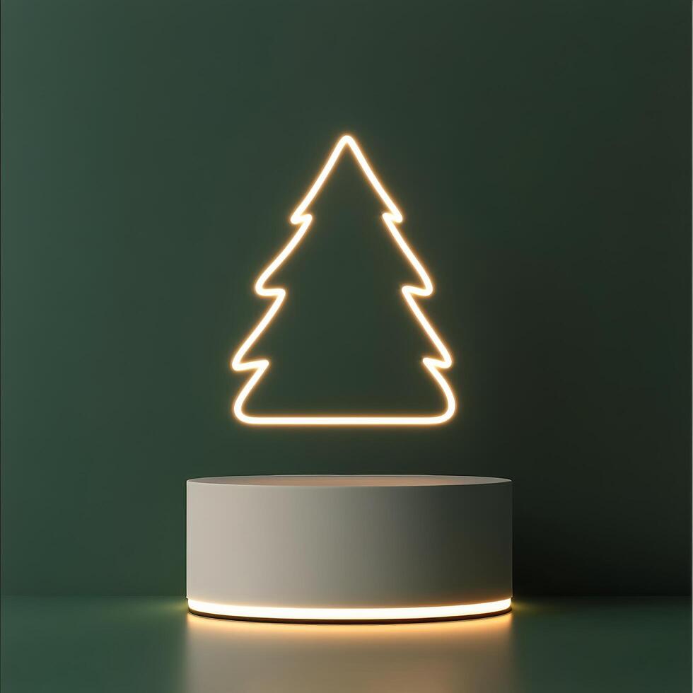 Minimalist neon Christmas tree decoration on a green background in a cozy indoor setting photo