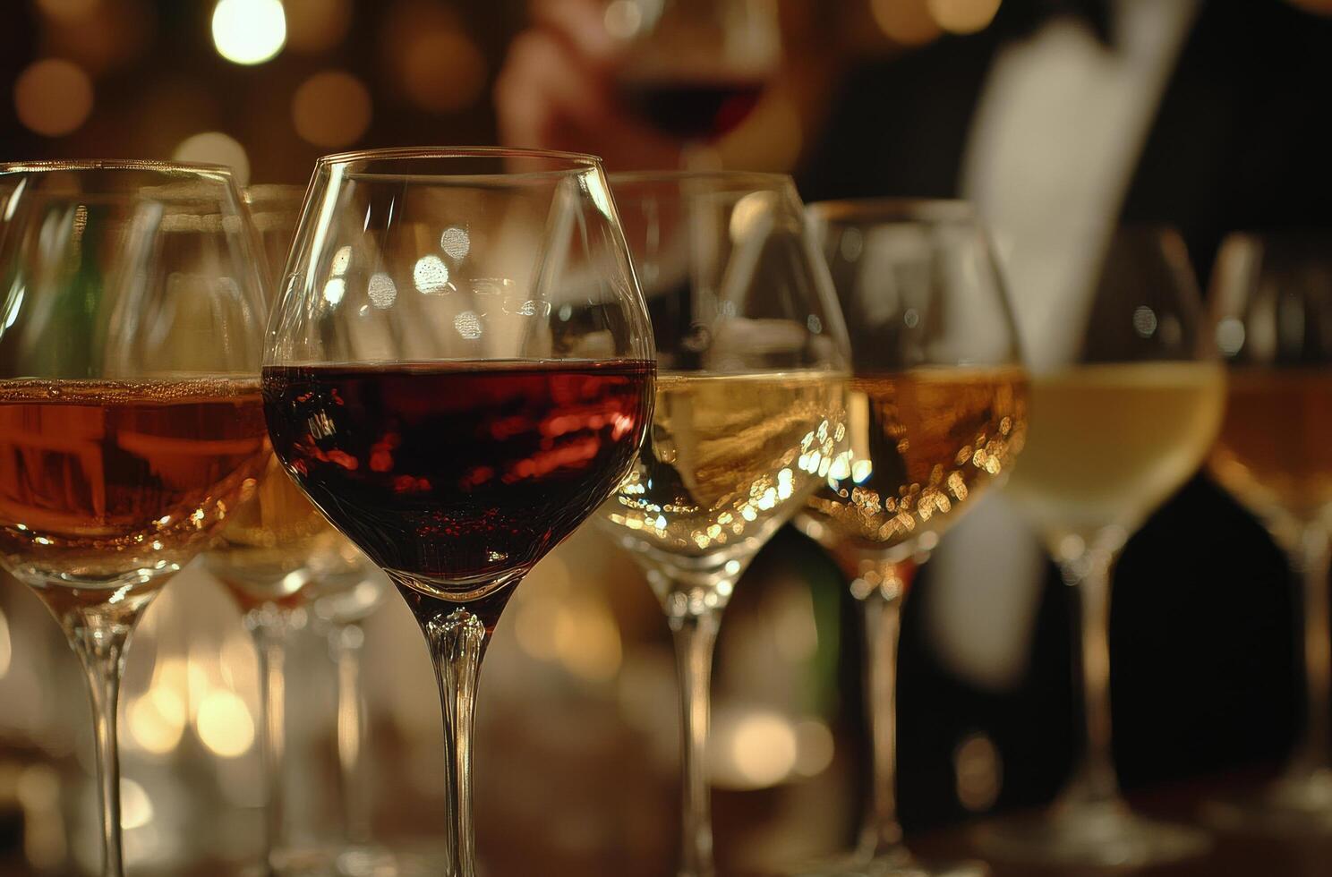 Bartender selecting fine wines in a stylish bar during an evening photo