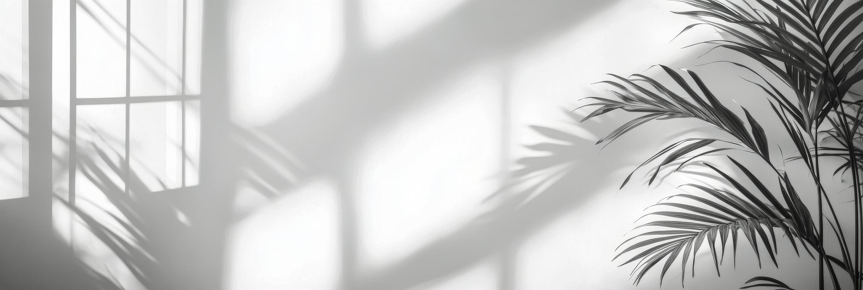 Delicate shadows cast by palm leaves in soft natural light creating a serene interior atmosphere photo