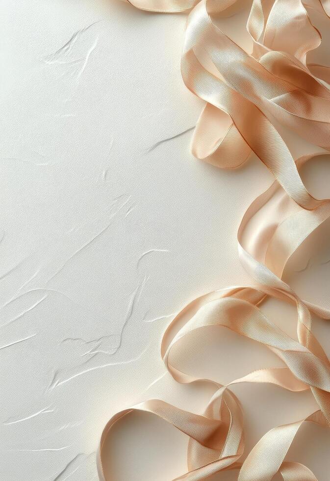Elegant golden satin ribbons elegantly arranged on a textured surface for decorative purposes photo