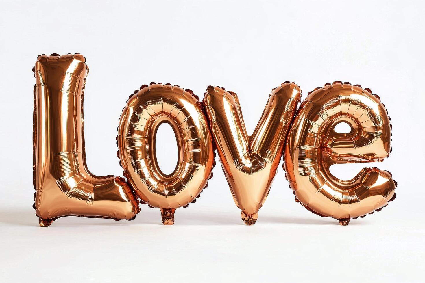 Shiny rose gold balloons spelling love arranged for a celebration or special occasion photo