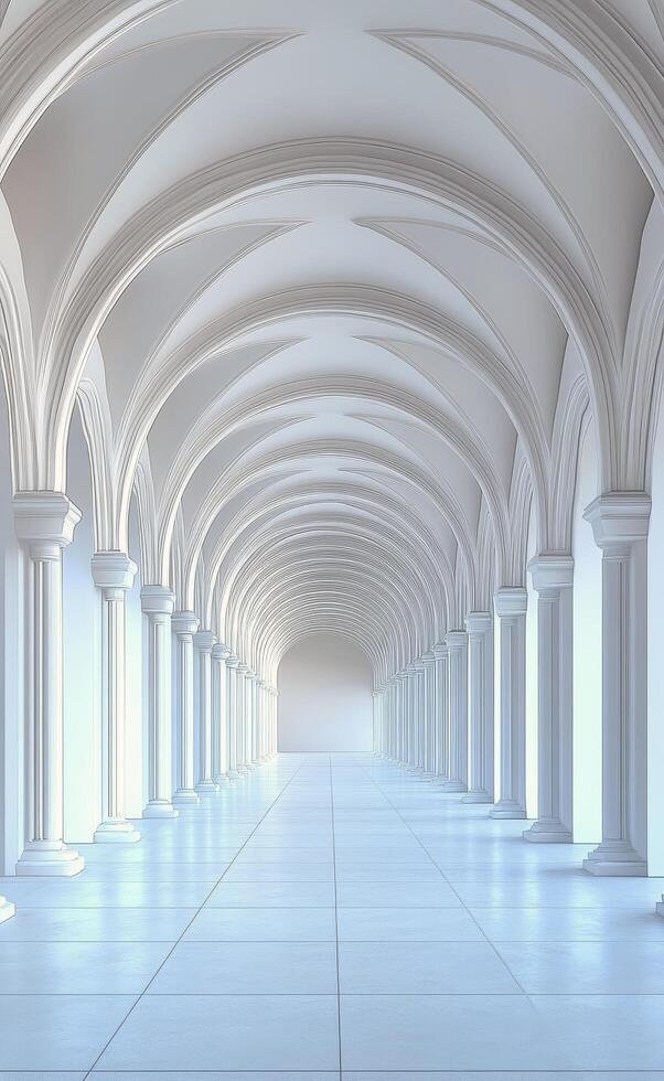 Bright minimalist hallway with arched windows in a modern building during daytime photo