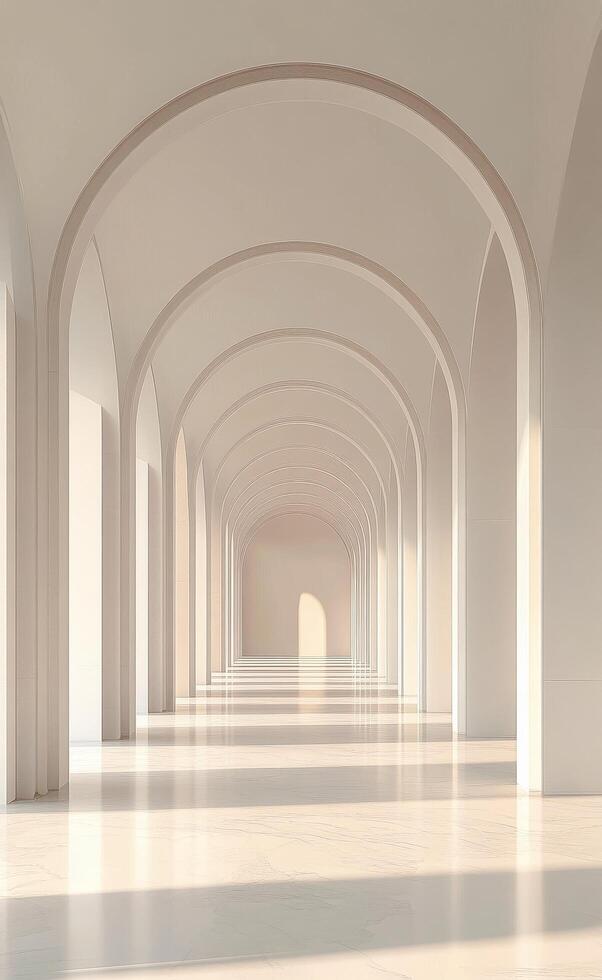 Bright minimalist hallway with arched windows in a modern building during daytime photo