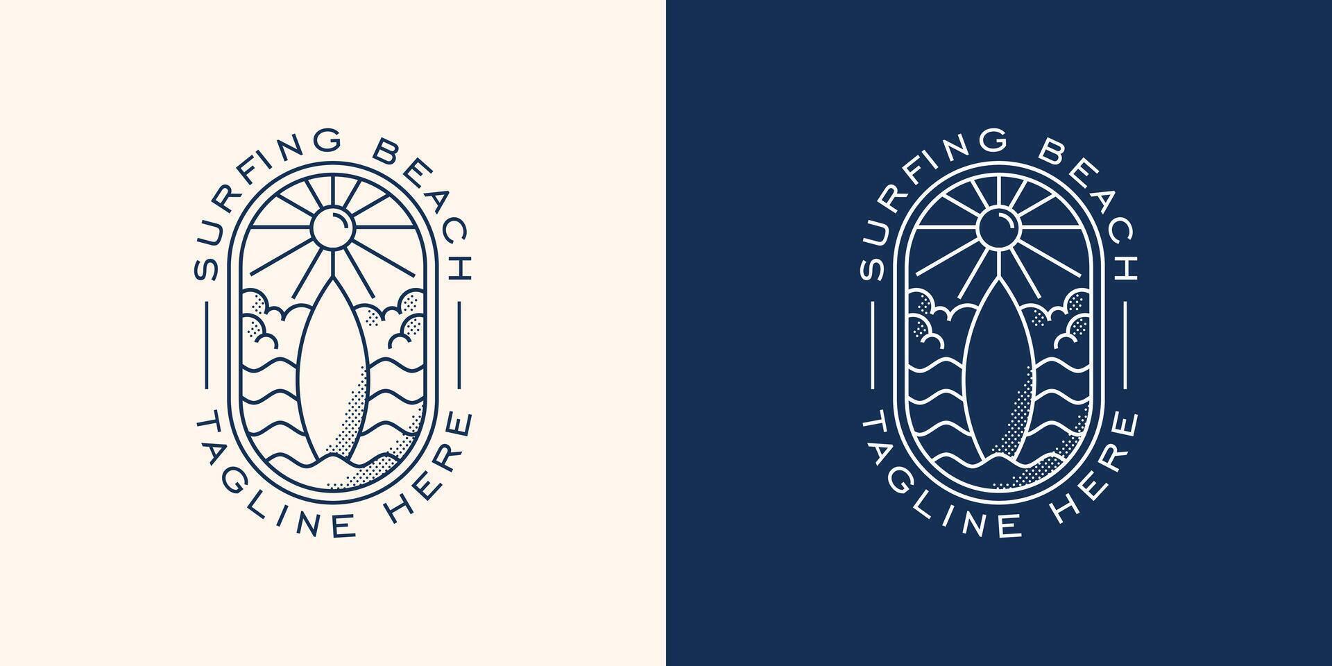 Design template of surfing logo. Sport, waves, holidays, beaches. EPS 10 icon symbols vector
