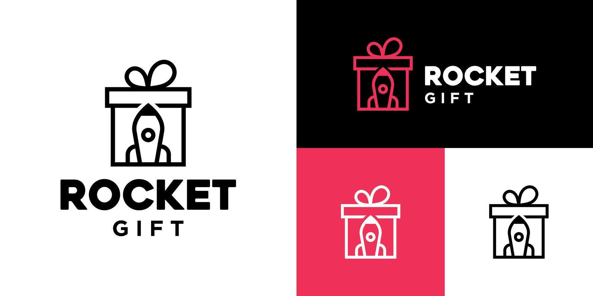 Design template of rocket logo combined with gift box. Speed, delivery, celebration, affection. Symbol icon EPS 10 vector