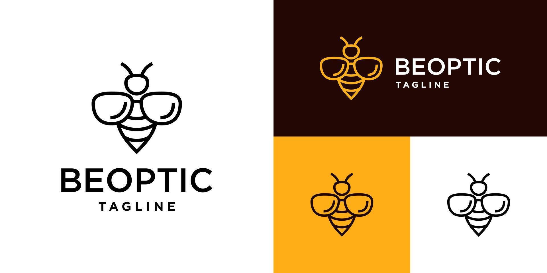 Design template of a bee logo combined with glasses. Livestock, animals, optics, style. Symbol icon EPS 10 vector
