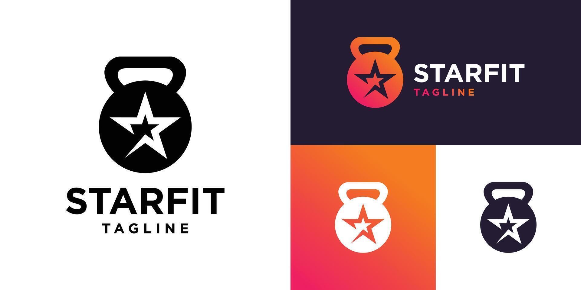 Design template of kettlebell logo combination with star. Sport, fitness, gym. Icon symbol EPS 10 vector