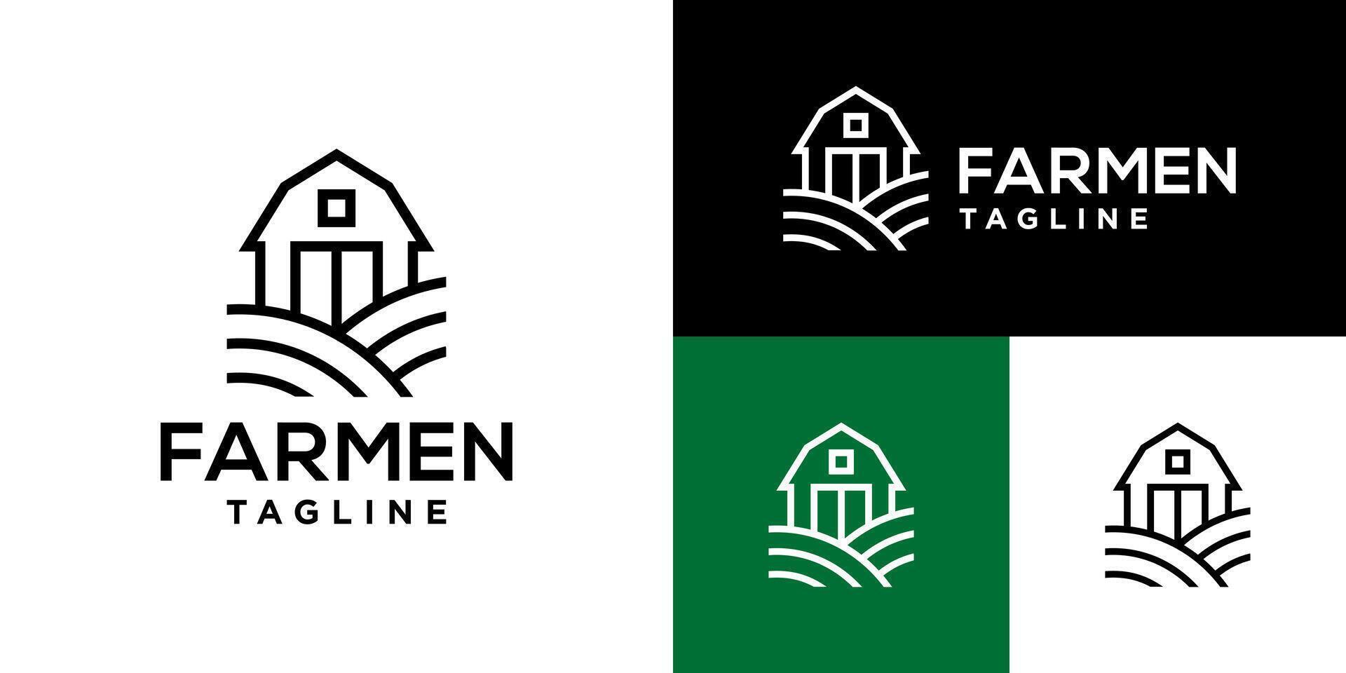 Design template of simple farm logo, with a line style. Farms, fields, huts, livestock. Icon symbol EPS 10 vector