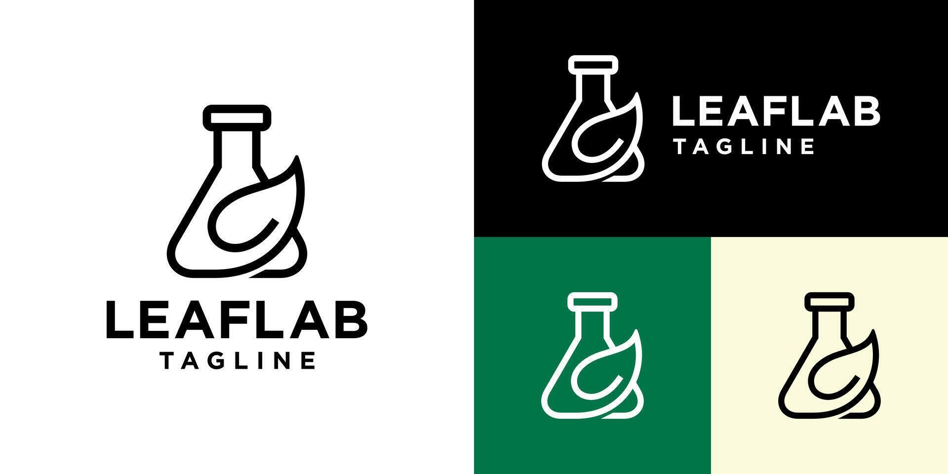 Design template of laboratory logo combined with leaves. Nature, discovery, eco, plants. Symbol icon EPS 10 vector
