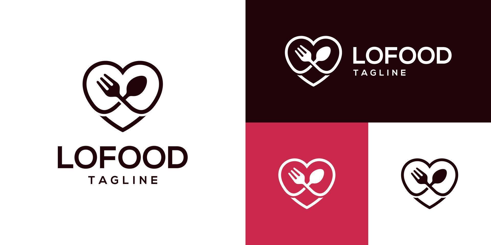 Design template of spoon and fork logo combined with heart. Restaurant, food, diner, romantic. Icon symbol EPS 10 vector