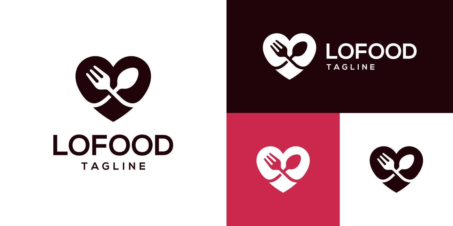 Design template of spoon and fork logo combined with heart. Restaurant, food, diner, romantic. Icon symbol EPS 10 vector