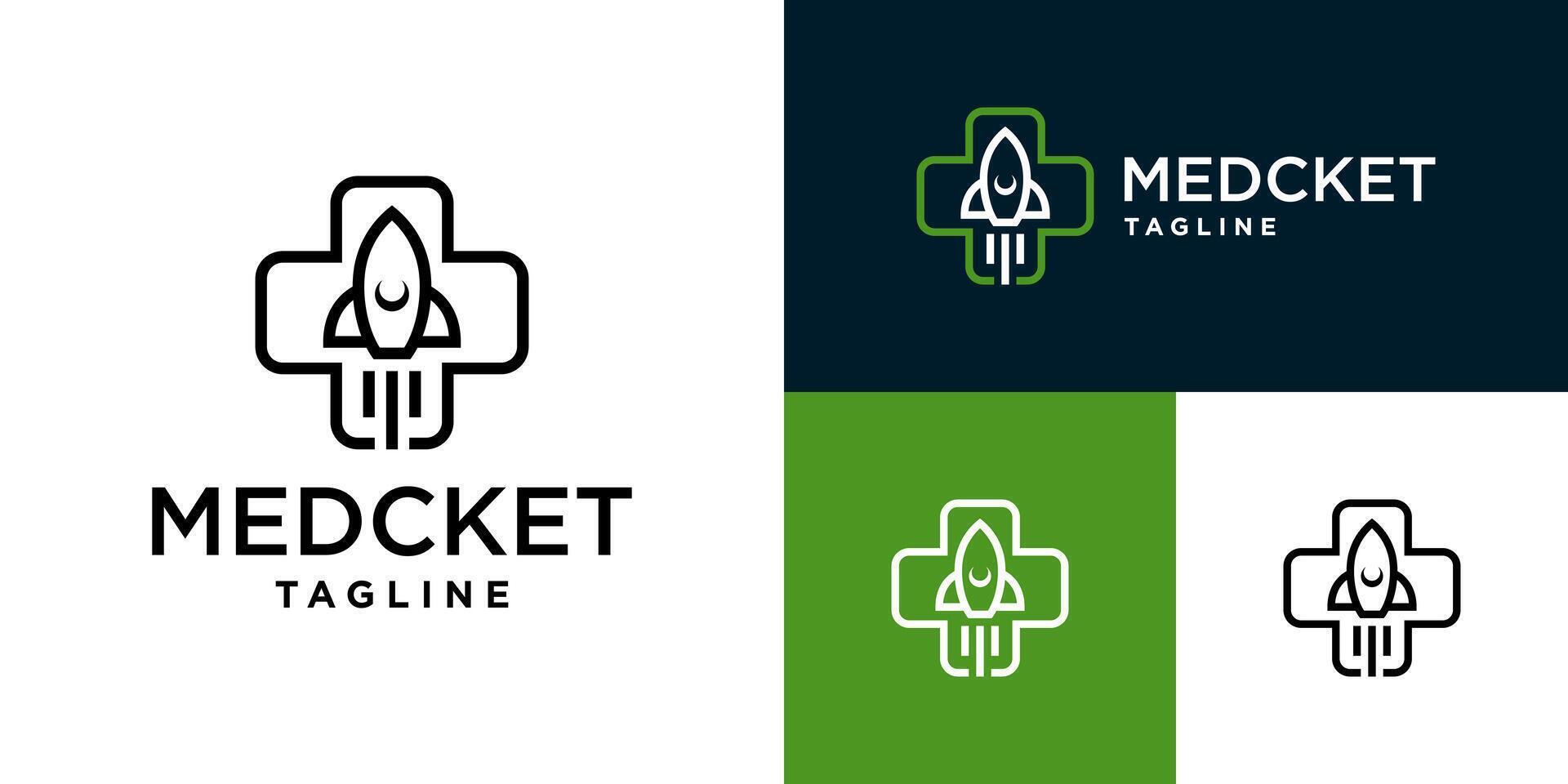 Design template of a combination rocket logo with plus. Medical, care, speed, success. Symbol icon EPS 10 vector