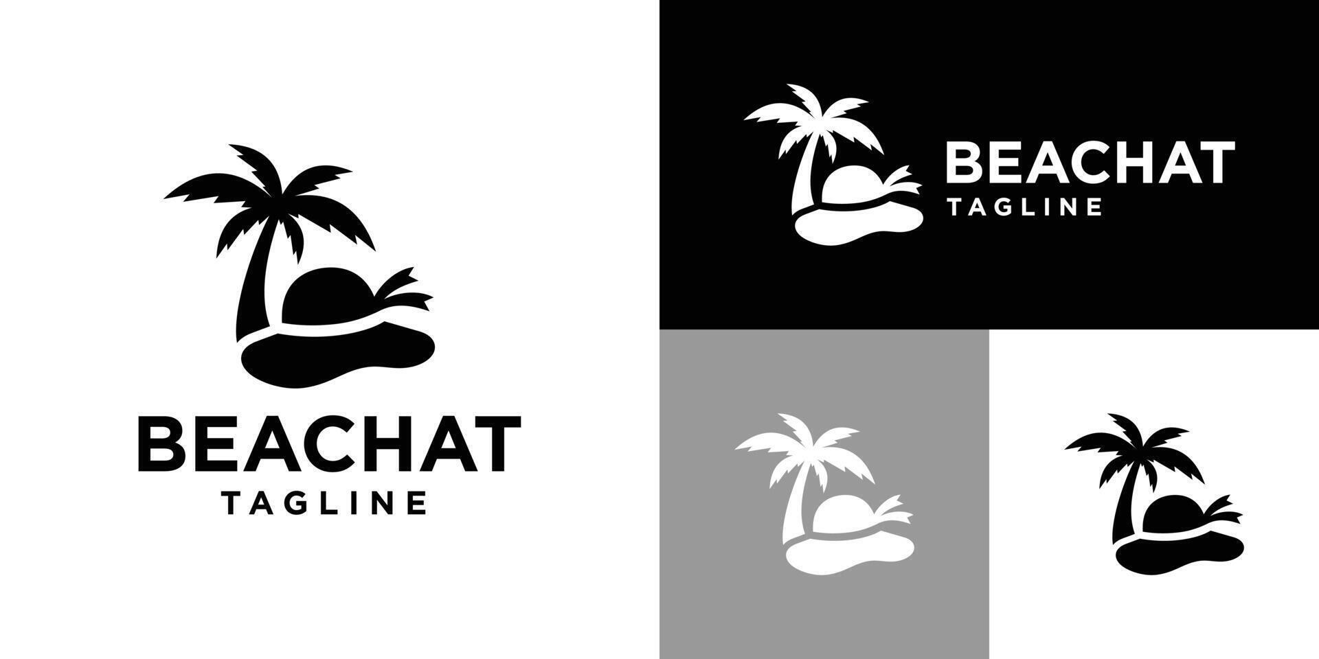 Design template of beach hat logo combination with palm tree. Recreation, vacation, women, fashion. Icon symbol EPS 10 vector