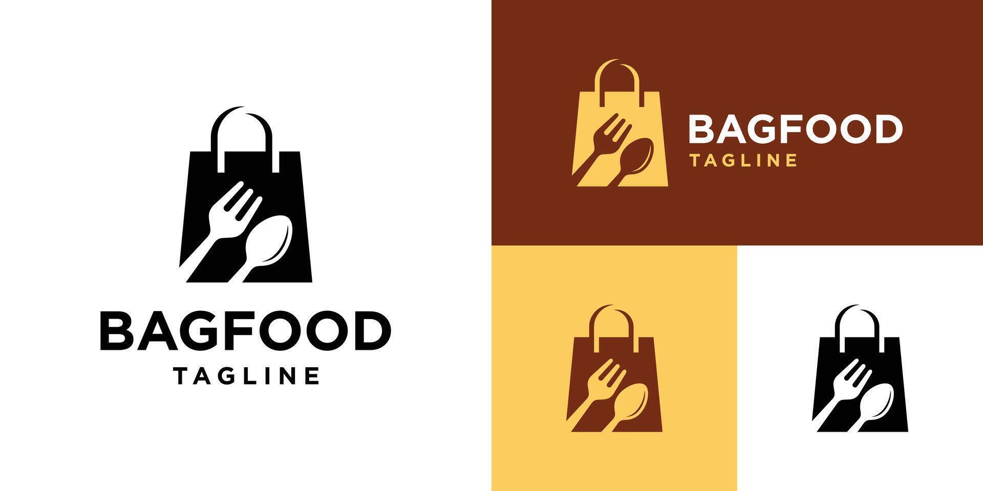 Design template of food packaging logo combination with spoon fork. Bag, fast food, Symbol icon EPS 10. vector