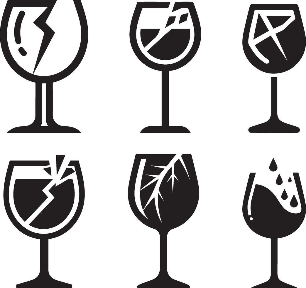 various wine glasses with broken glass and broken glass vector