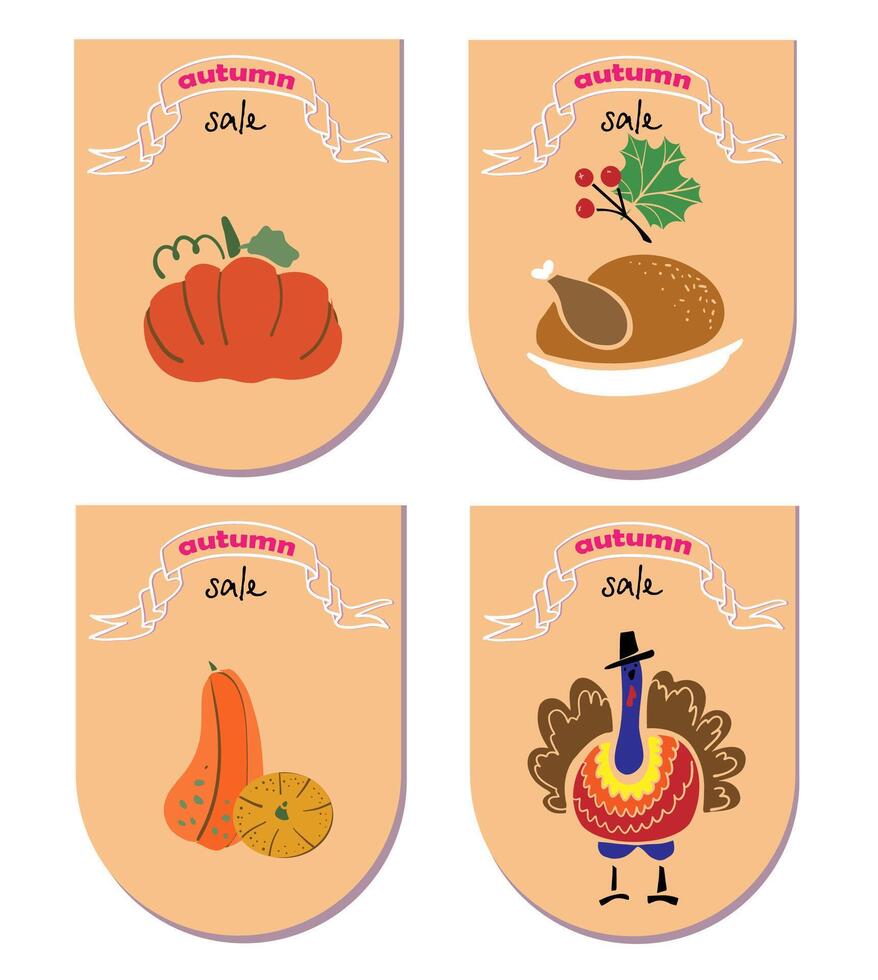 Set greeting cards with thanksgiving autumn sale vector