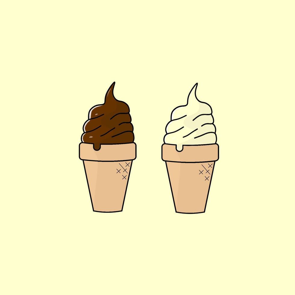 Chocolate and vanilla ice cream cone vector