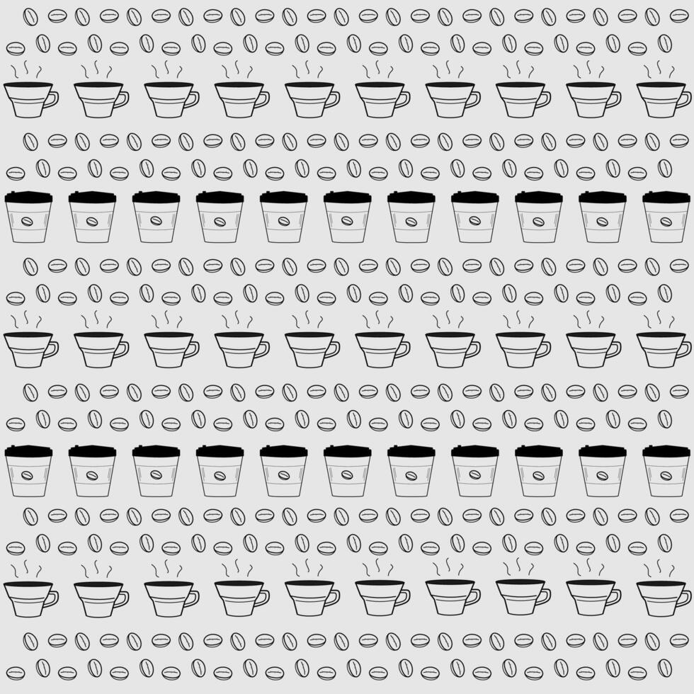 Pattern of line icons of coffee beans, cups, coffee to go, package or fabric cover vector