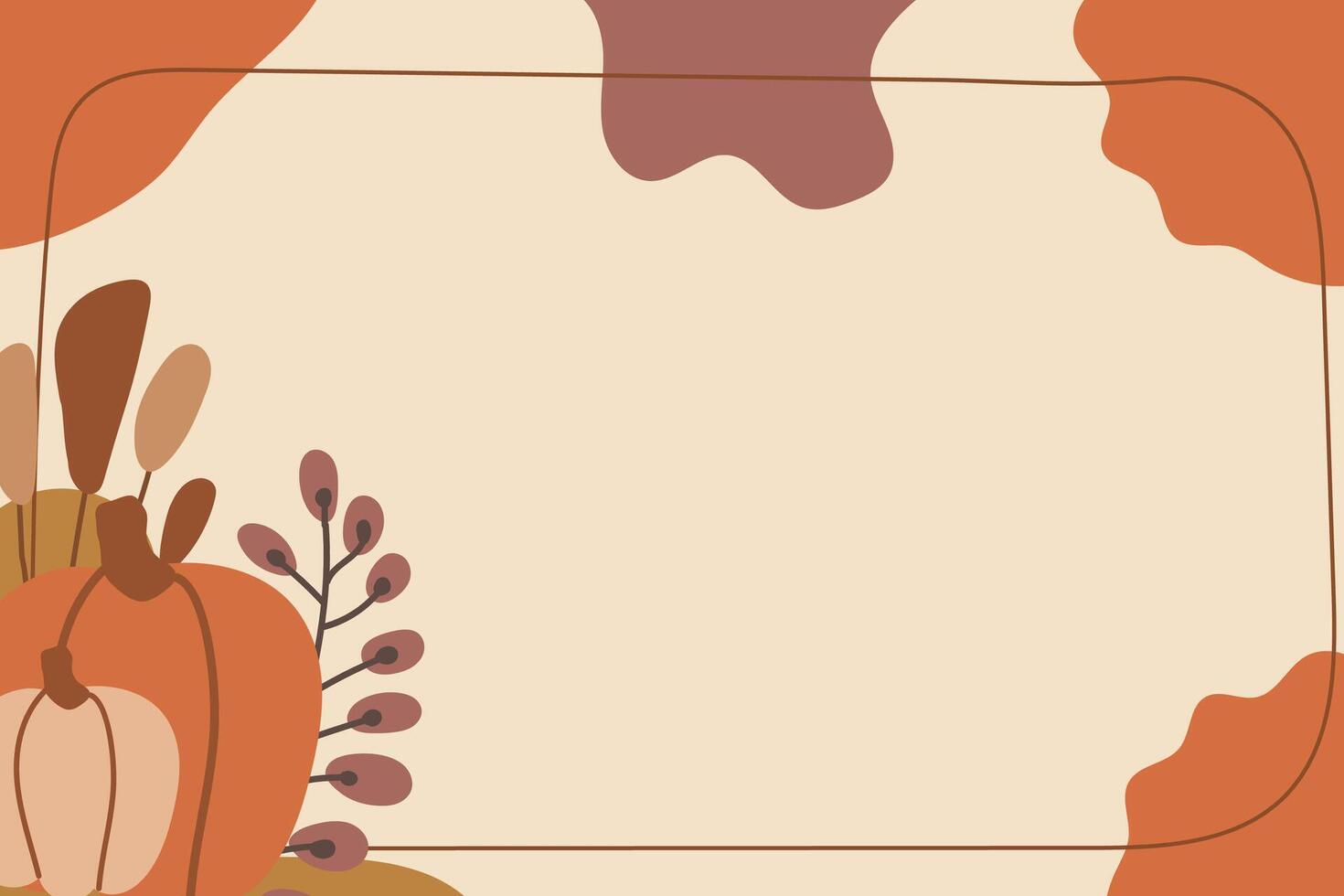 Autumn Frame with Hand Drawn Leaves and Pumpkin in Neutral Tone vector