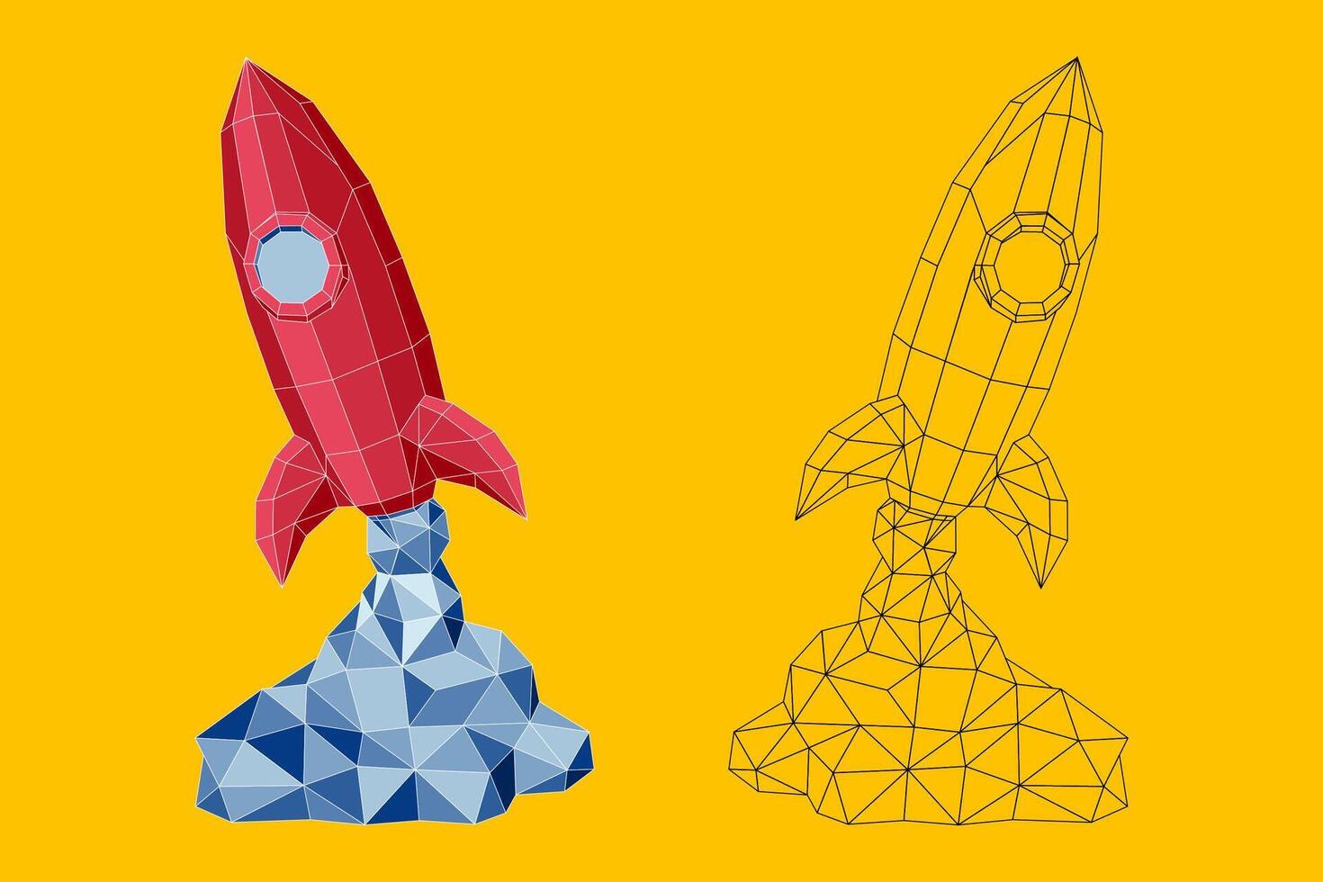 Low poly polygonal colorful space rocket symbol illustration. Space rocket icon filled with triangles. Low-poly space rocket is designed with scattered triangles. vector
