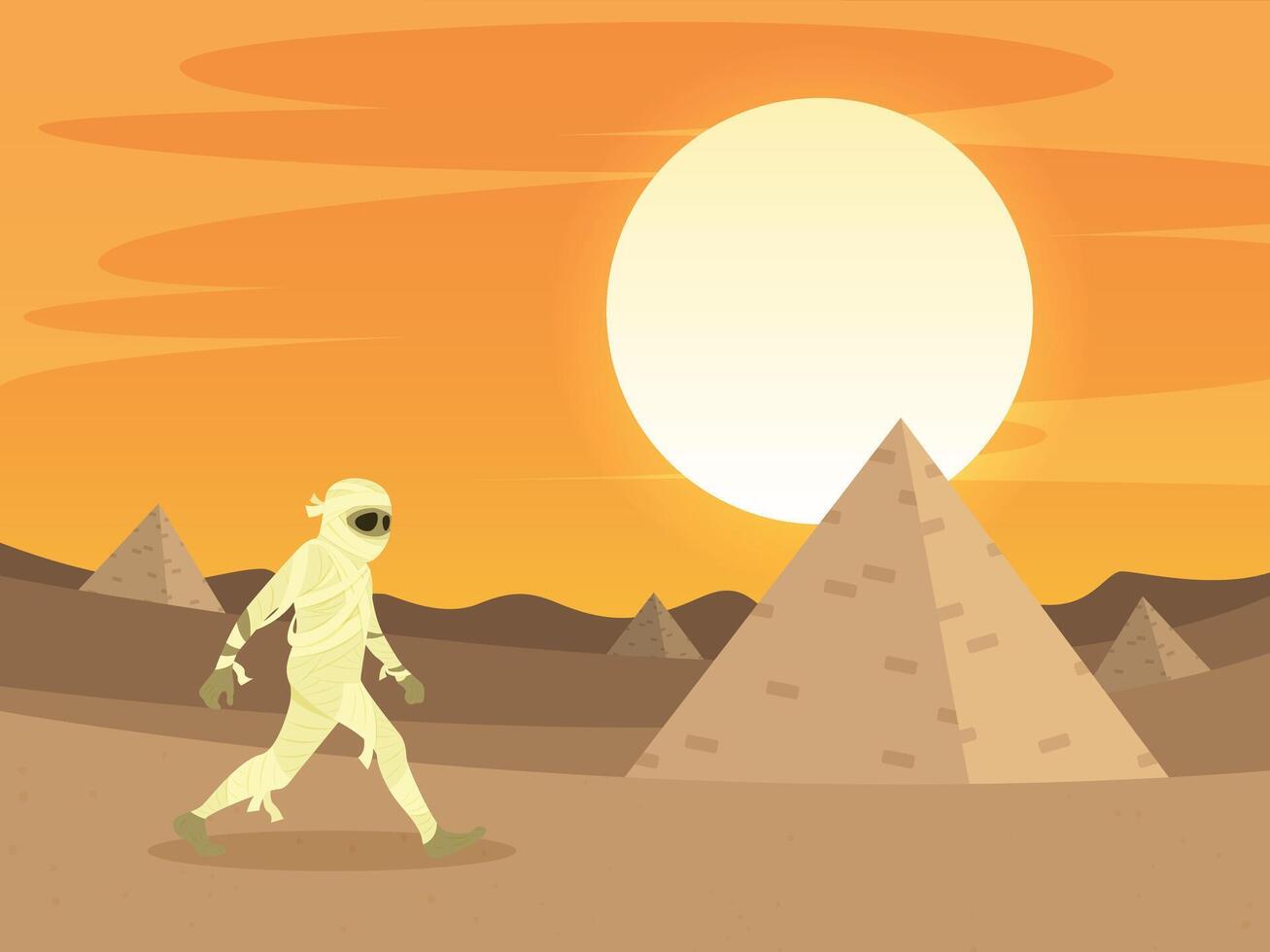 Mummy desert pyramids egypt illustration catoon design vector