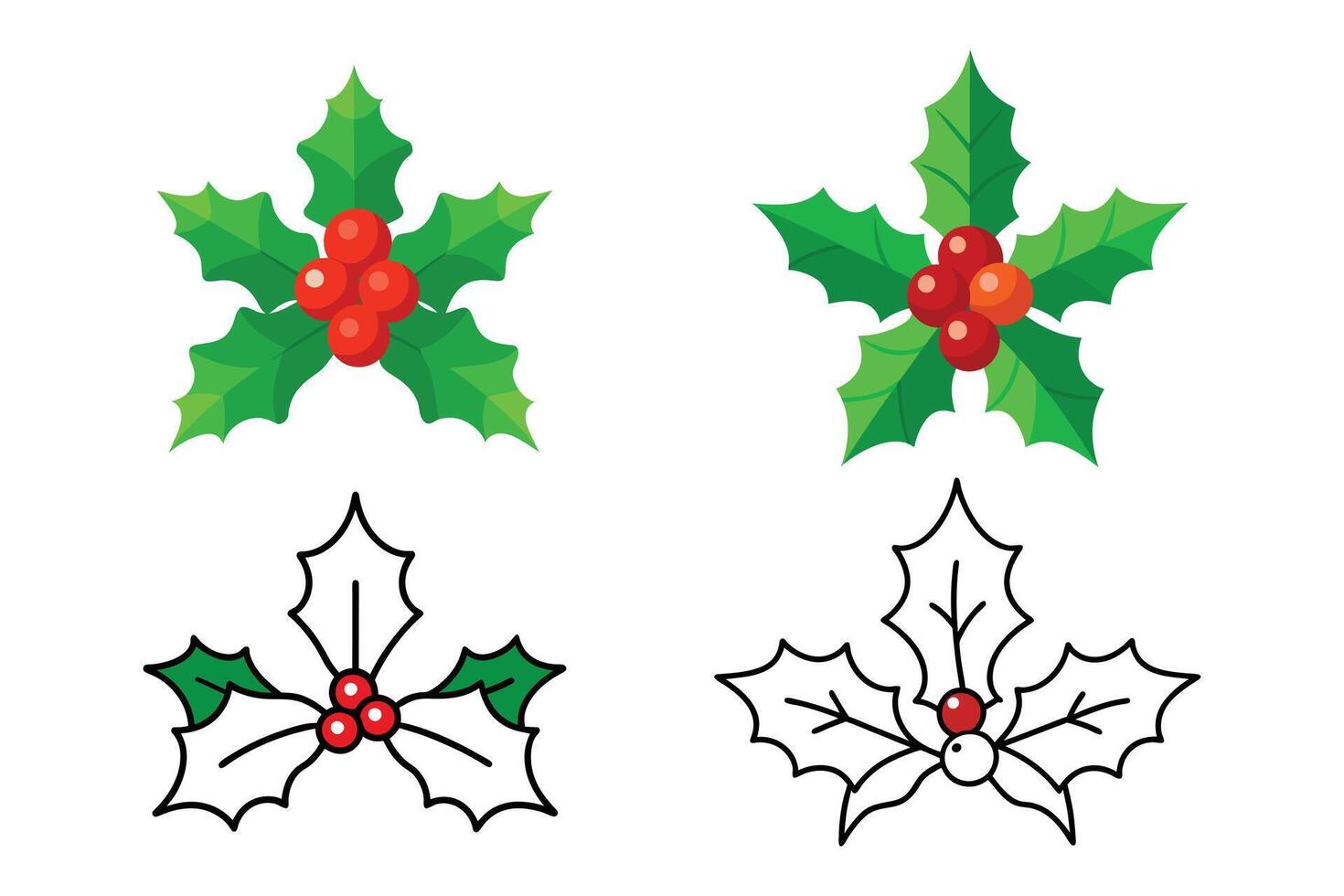 set of Christmas holly with red berries vector