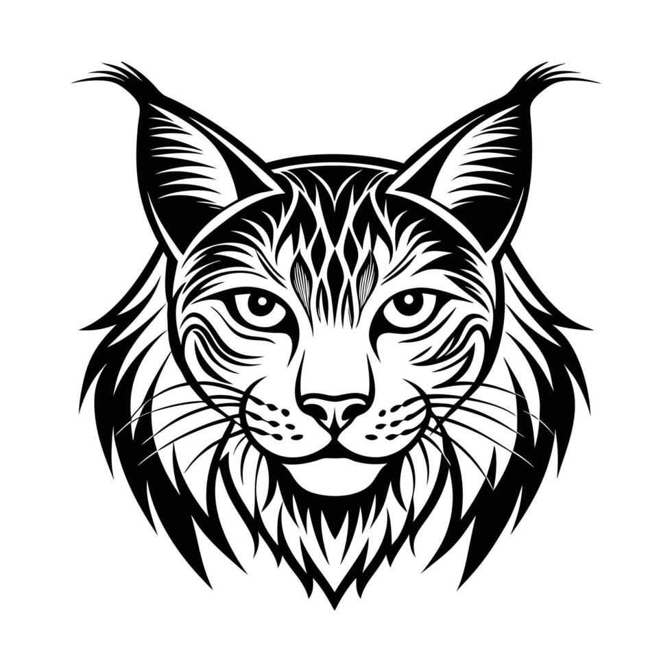 Black and white , graphic of a lynx on a solid white background vector