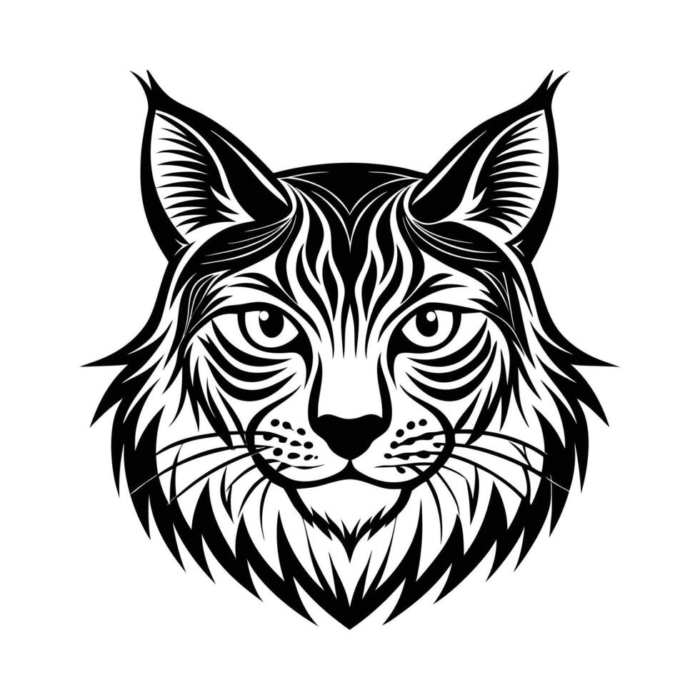 head of a tiger icon, Black and white , graphic of a lynx on a solid white background vector