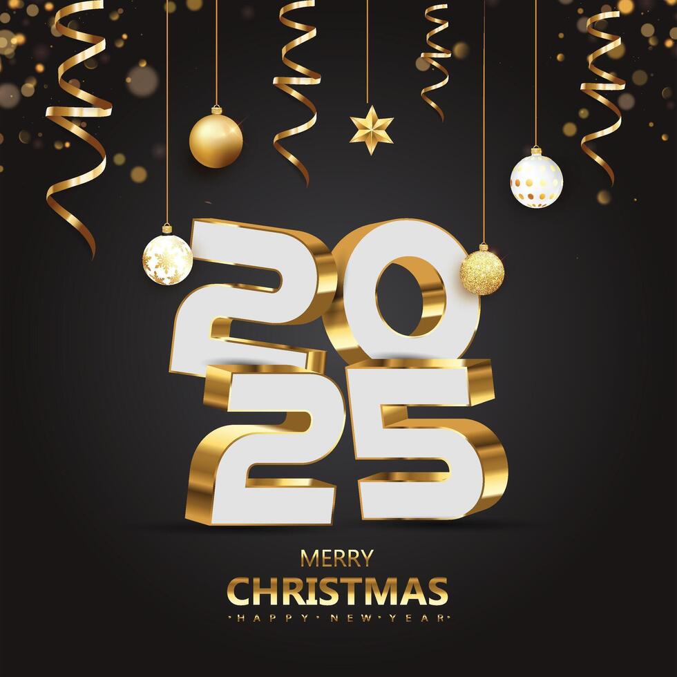 Happy New Year 2025. with simple numbers and a sprinkling of festive ornaments. New Year Celebration 2025. vector