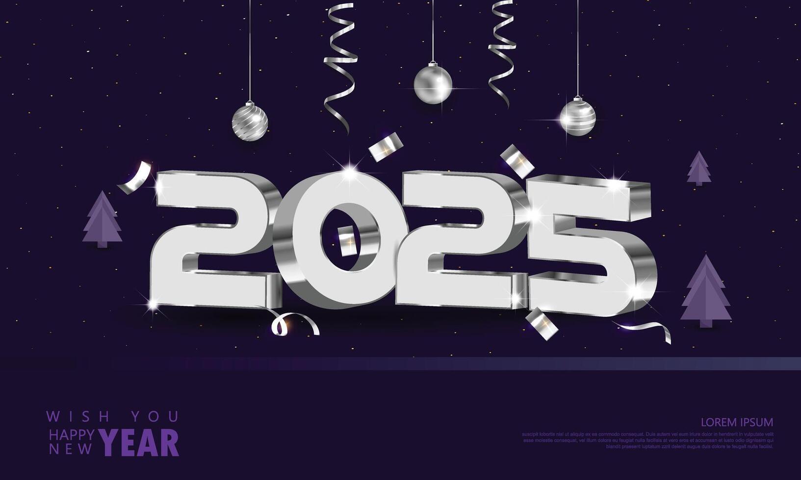 Happy New Year 2025. with simple numbers and a sprinkling of festive ornaments. New Year Celebration 2025. vector