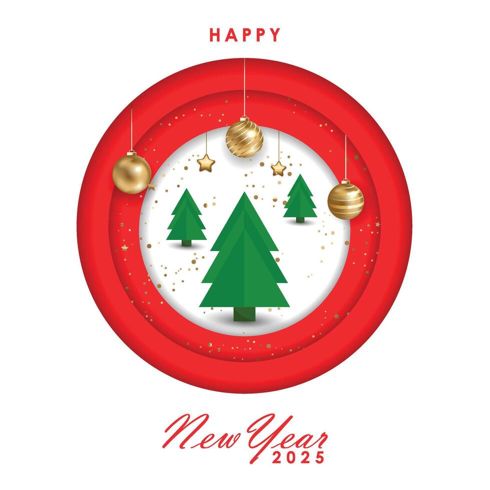 Christmas greeting card poster set. Christmas tree, snowman, deer and hanging xmas elements in paper cut template backdrop collection. illustration seasonal poster design. vector