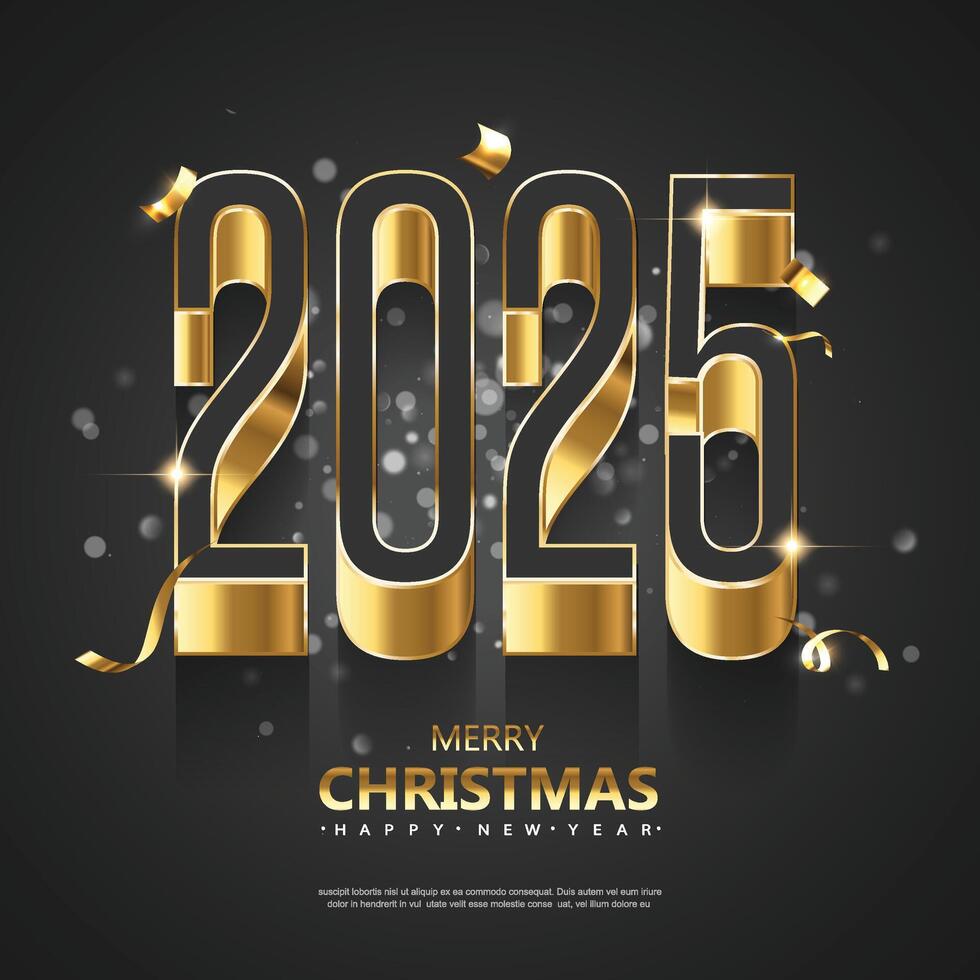 Happy New Year 2025. with simple numbers and a sprinkling of festive ornaments. New Year Celebration 2025. vector
