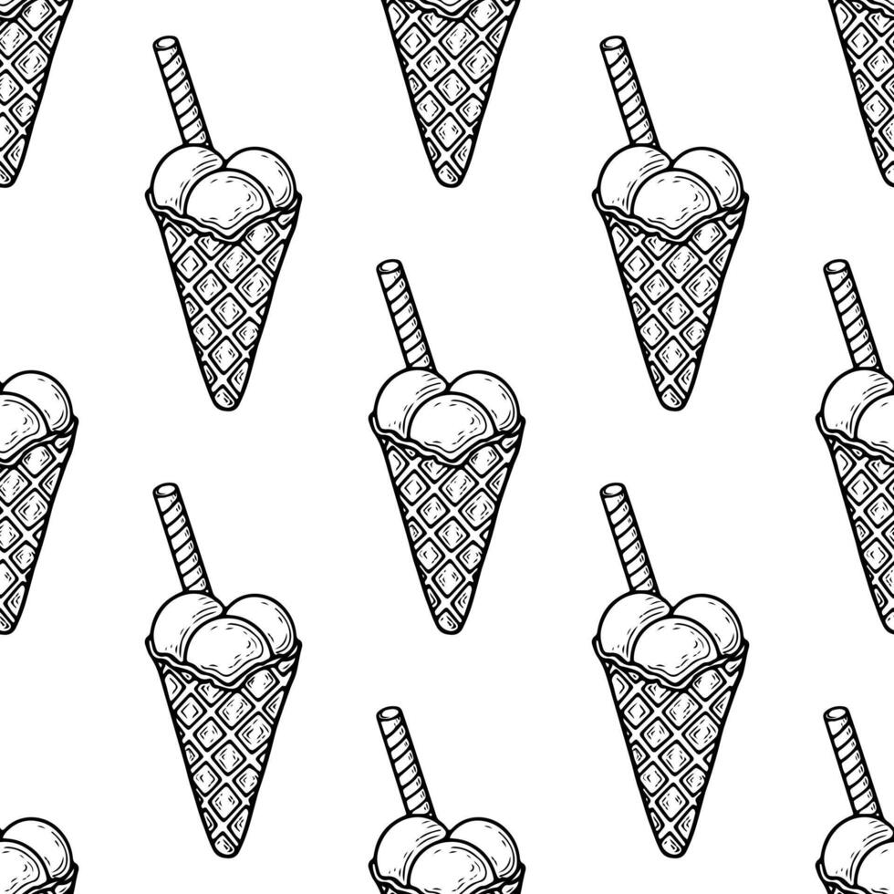 Seamless pattern of hand drawn sketch ice cream isolated on white background. vector