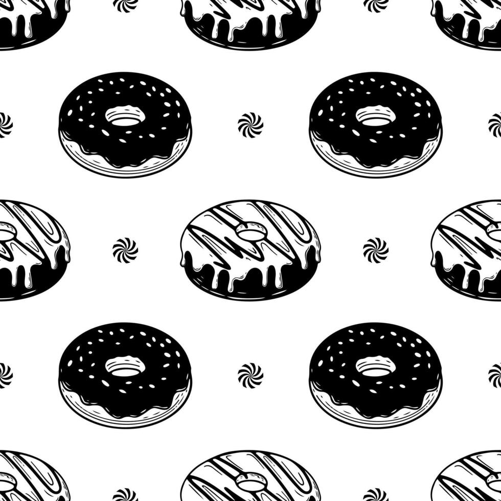 Seamless pattern of hand drawn sketch donuts isolated on white background donPatt vector