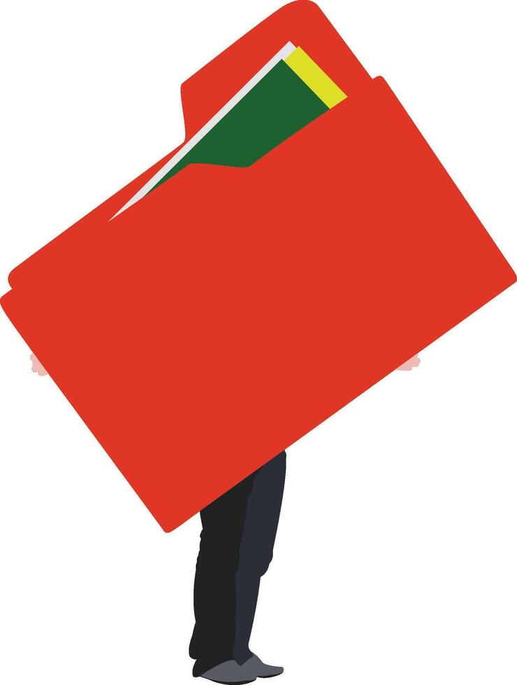 Businessman carrying huge red folder with documents vector