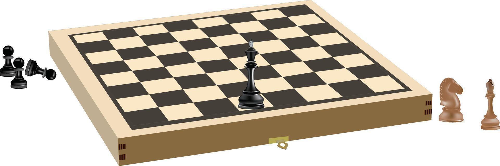 Black king standing alone on chessboard with fallen pawns vector