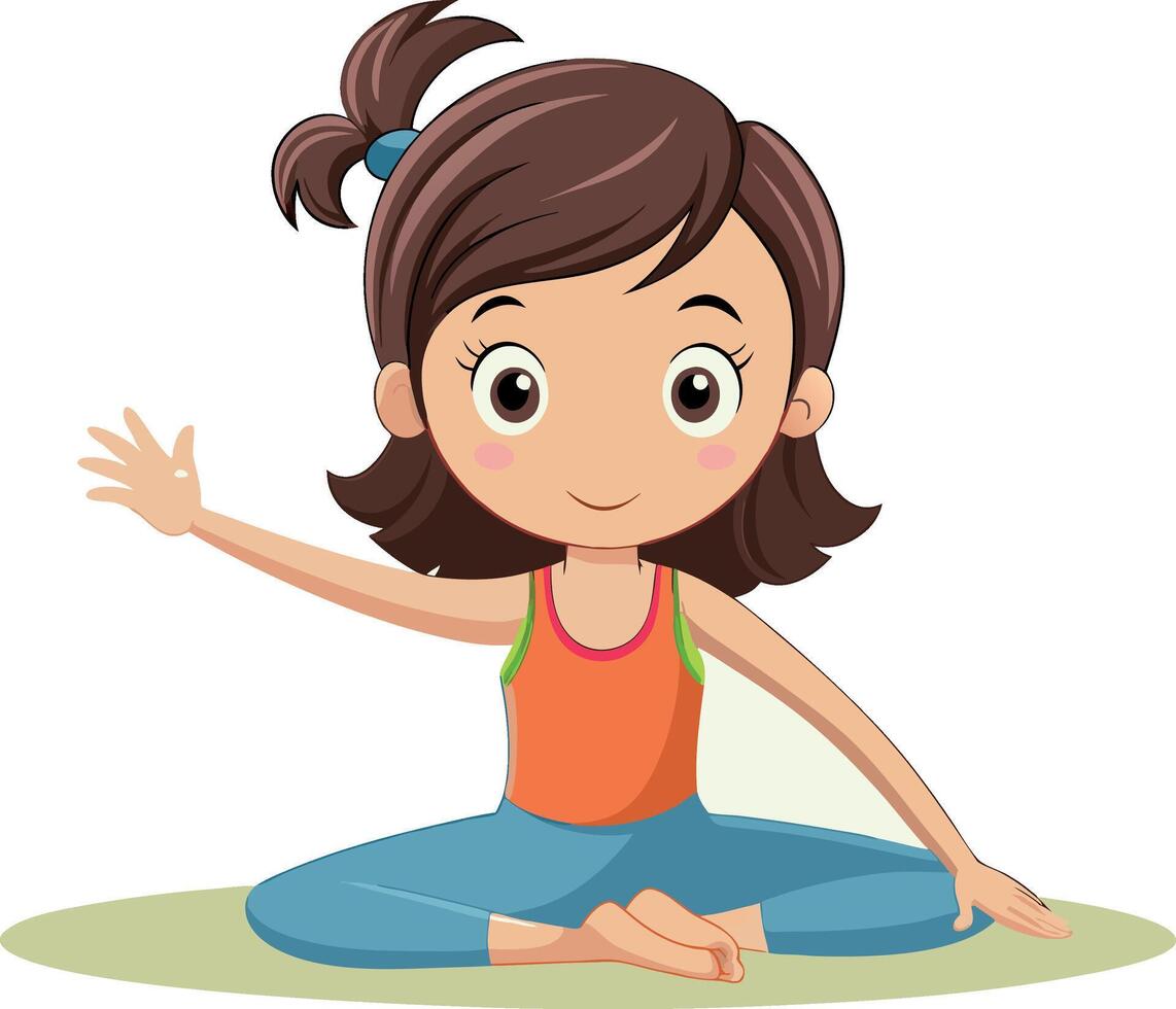 Young girl practicing yoga pose on exercise mat vector