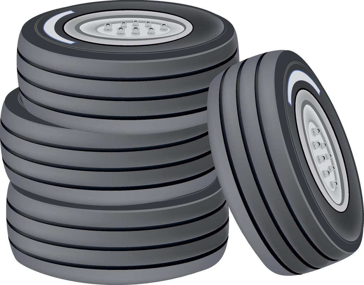 Stack of airplane tires standing upright on white background vector
