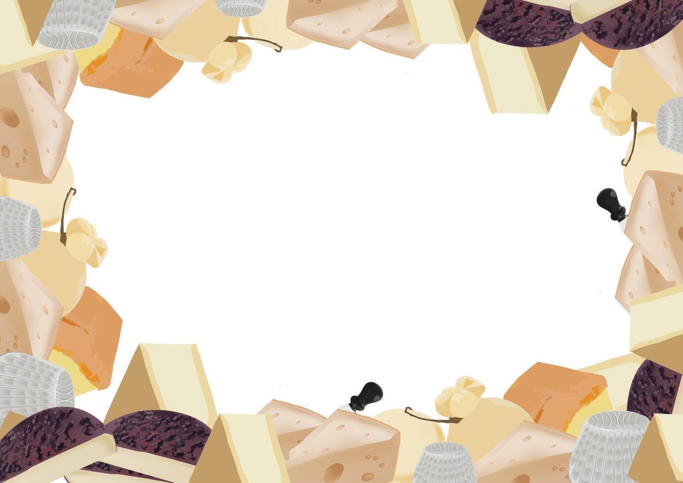 Different types of cheese forming a frame with copy space vector