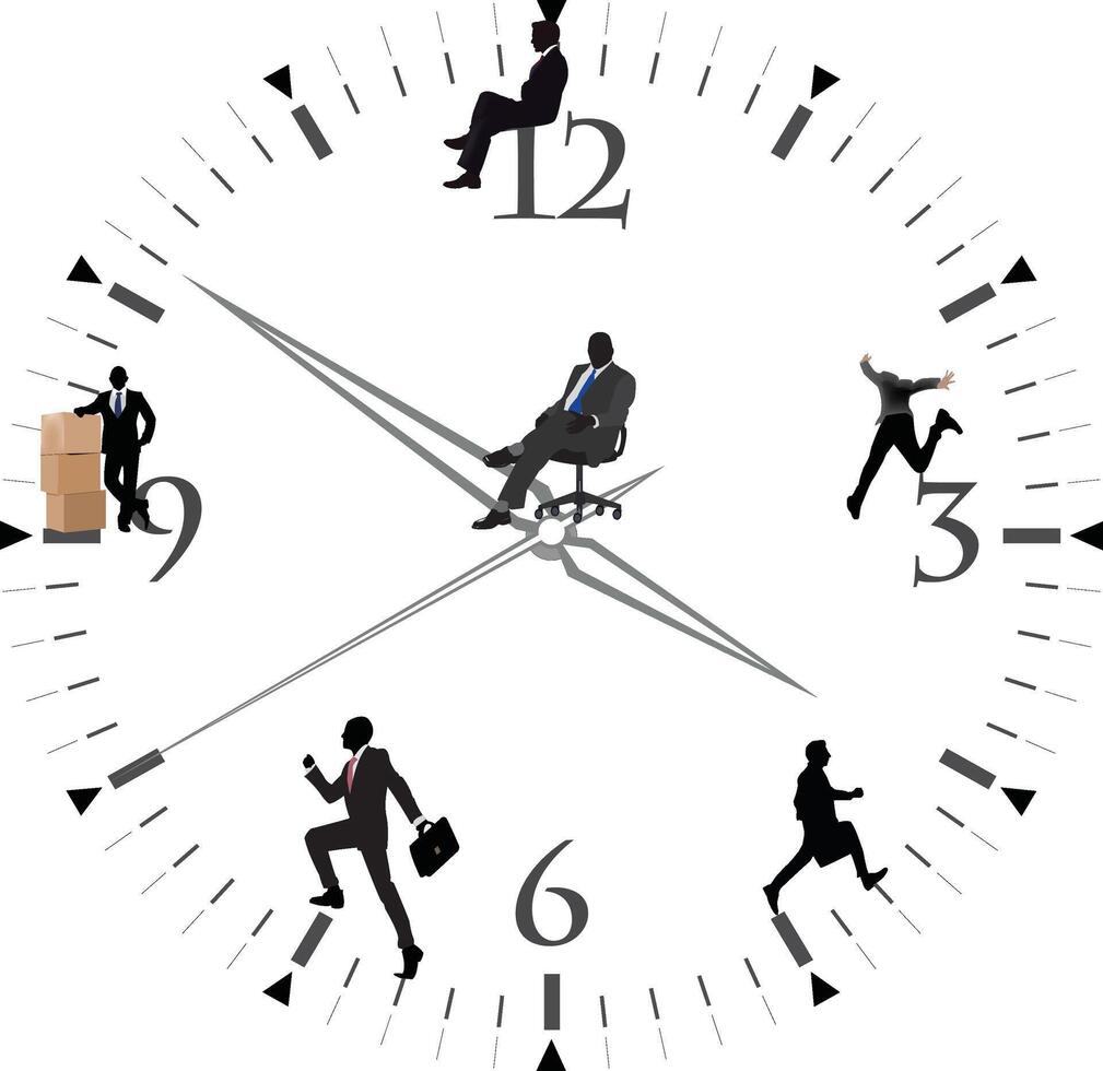 Businessmen running out of time on clock face vector
