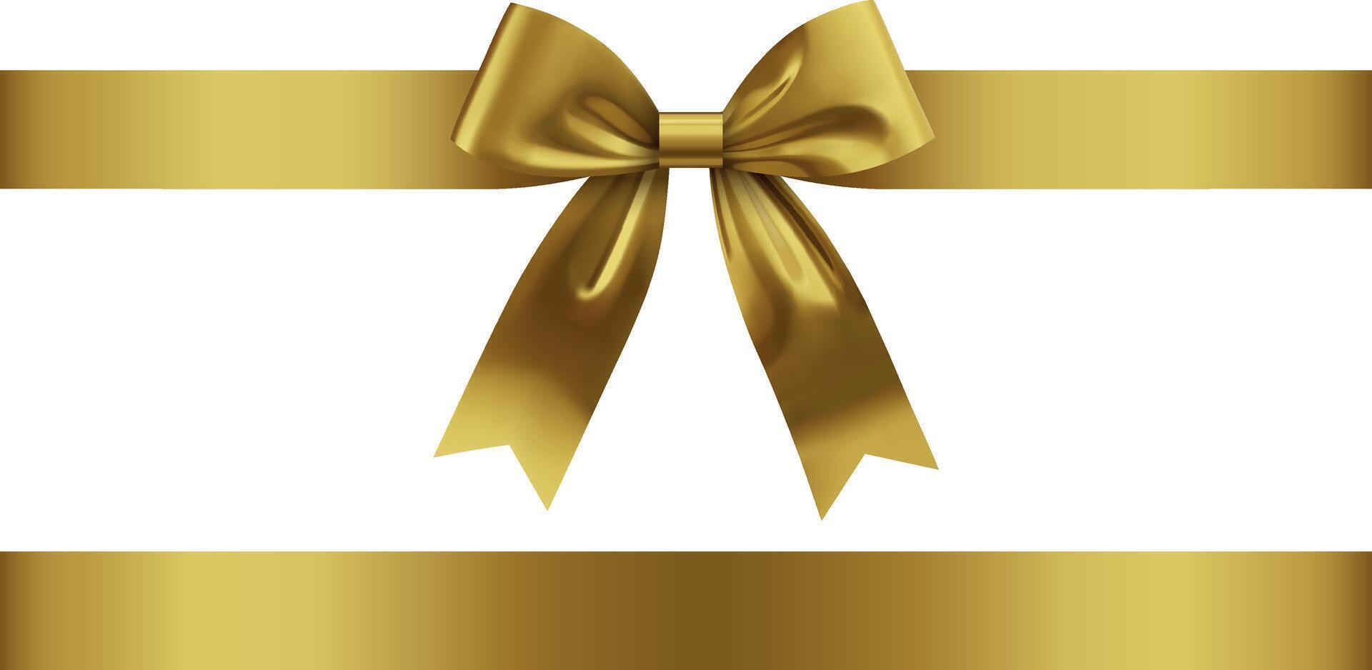 gold bow with ribbon. 3d golden bow and ribbon for christmas and birthday decorations vector