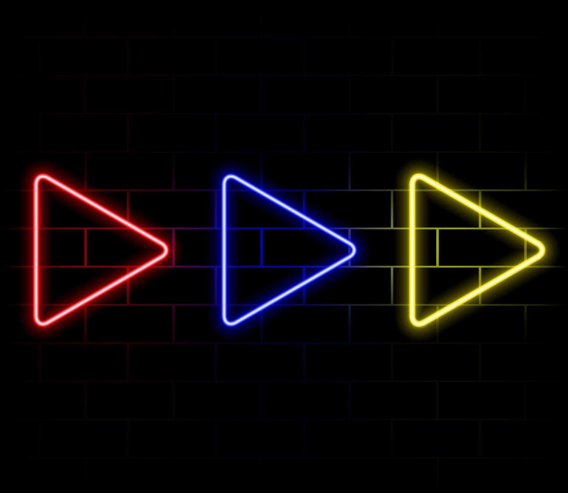 Glitch Banner with Neon Glow Triangle Play Icon. Design for Banners, Web Pages, Presentations. Illustration. vector