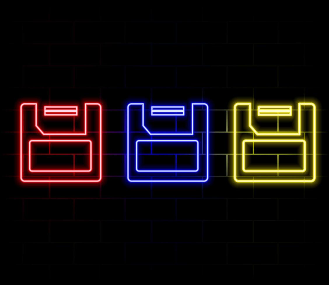 Floppy Disk Neon Label. Illustration of Electronics Promotion. vector